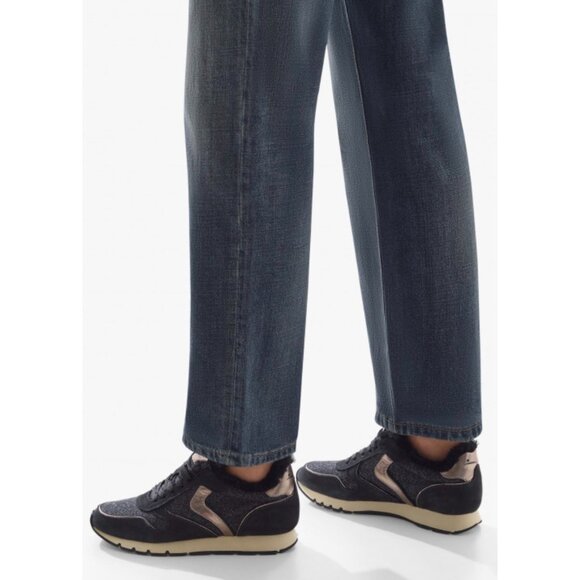 Voile Blanche Julia Fur Sneakers Black Grey Metallic Calfskin Felt Size 37 6.5-7 - Picture 12 of 16